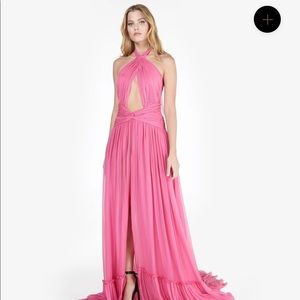 Dundas pink silk chiffon designer dress
